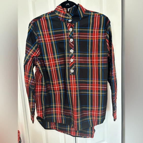 J.Crew - NWT Jewelled Button Popover Tunic in Stewart Tartan in Size 12 - Picture 2 of 13